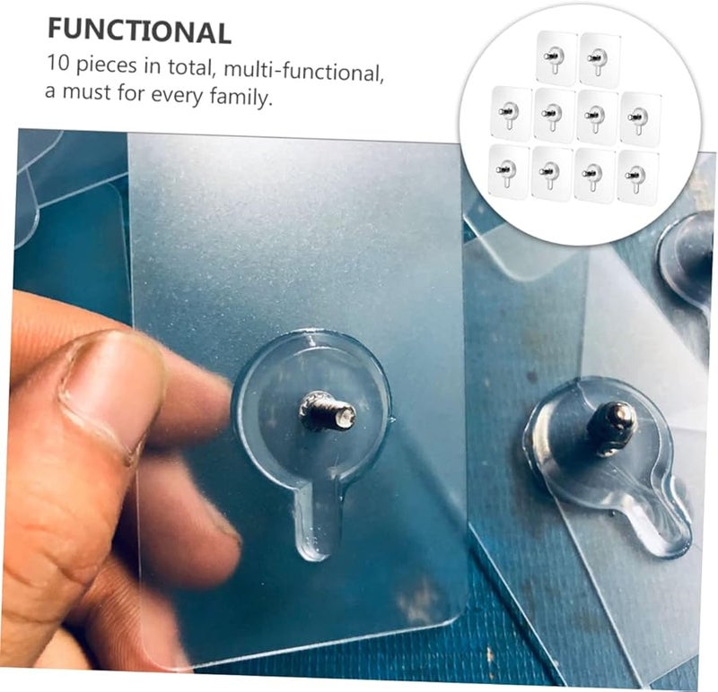 Healifty 10 Pack Clear Seamless Wall Hooks with Screws Strong Adhesive for Kitchen Home Heavy Duty - Image 2